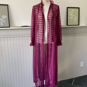Vintage Lily of France Sheer Robe Magenta Lace Maxi Boudoir Duster S M